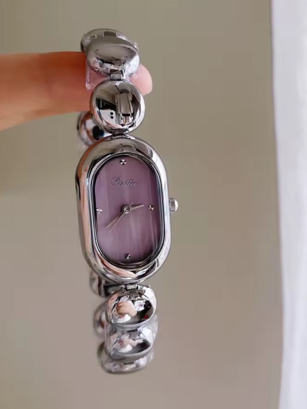New Elegant Silver Bracelet Watch with Purple Dial